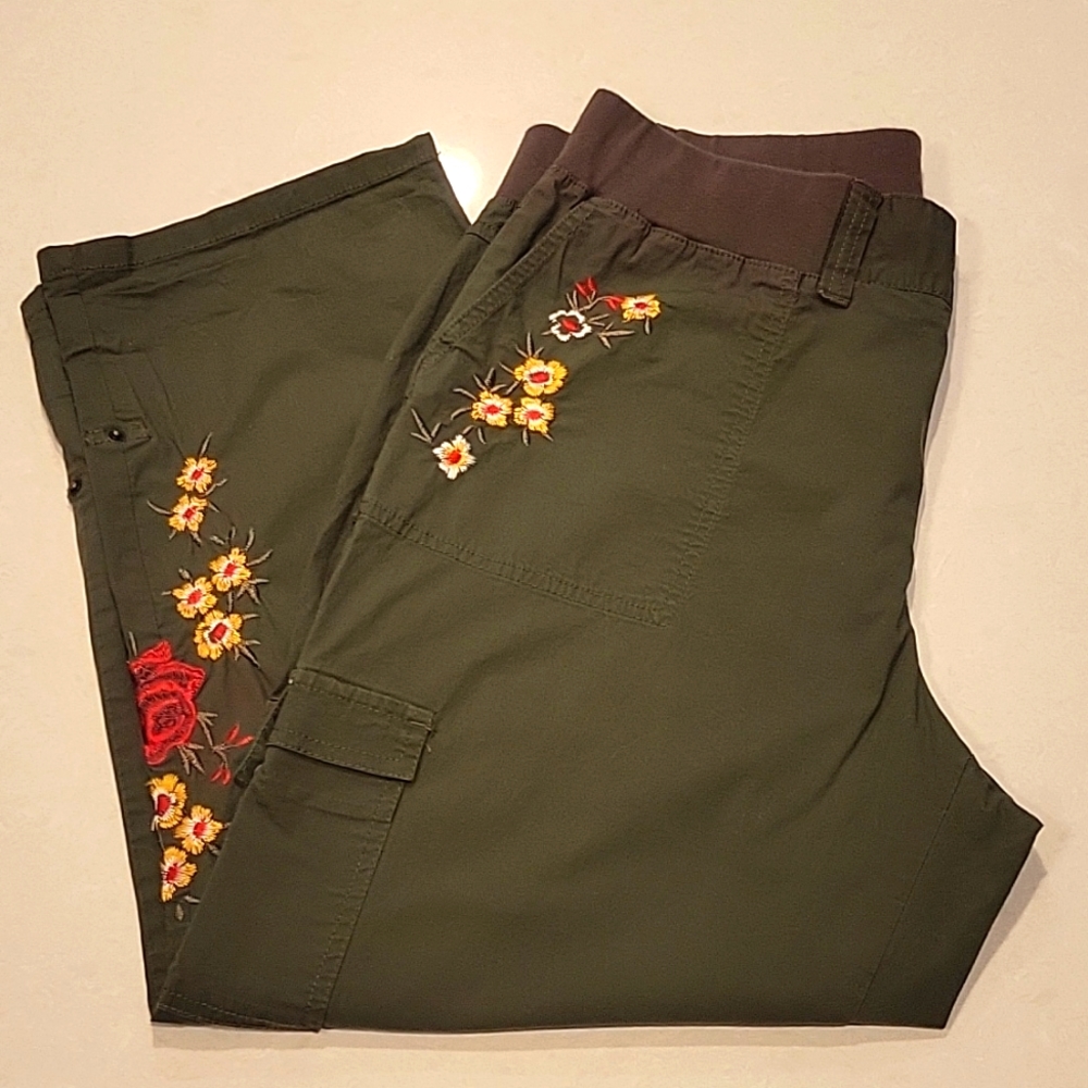 Cato 90s vintage embroidered cargo pants 12 olive green